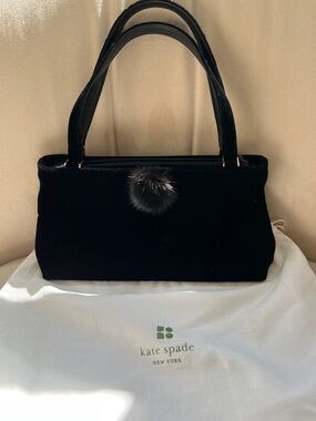 kate spade Black Velvet Top-Handle Bag with Fur Pom Accent